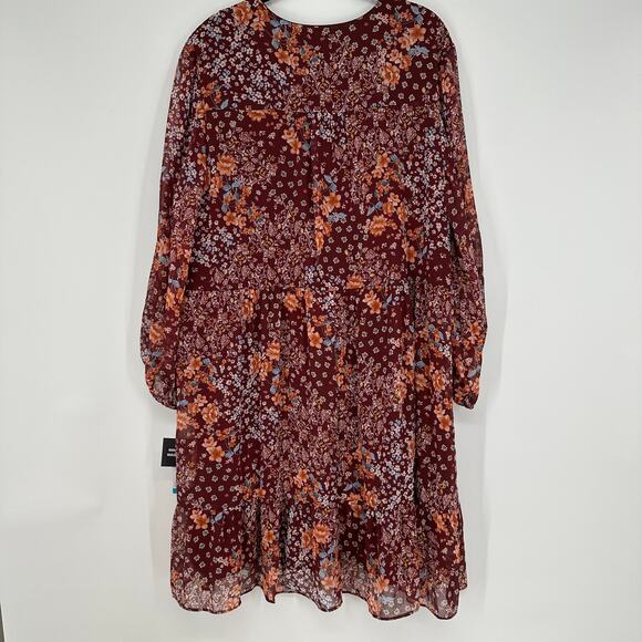 Sandra Darren Wine Floral Long Sleeve Surplice Bust New Dress Womens Plus Sz 16 - Picture 3 of 11